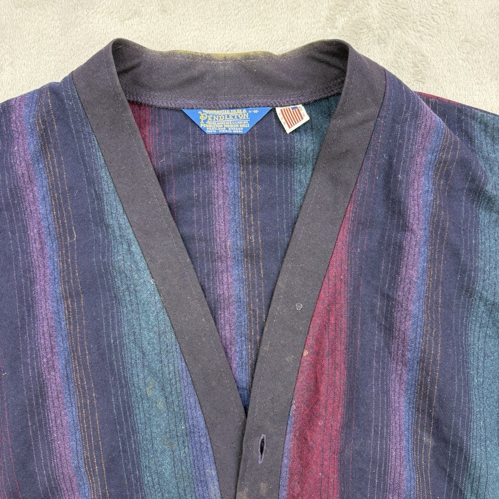 Vintage Pendleton Cardigan Mens Medium Striped Sweater 100% Virgin Wool USA Made - Picture 4 of 12
